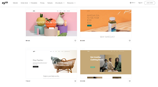screenshot of Zyro website builder