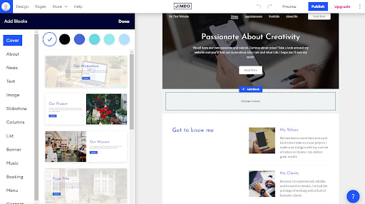 Screenshot of Jimdo's website builder CMS