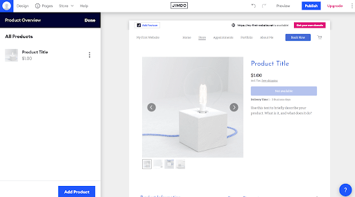 Screenshot of Jimdo's ecommerce platform