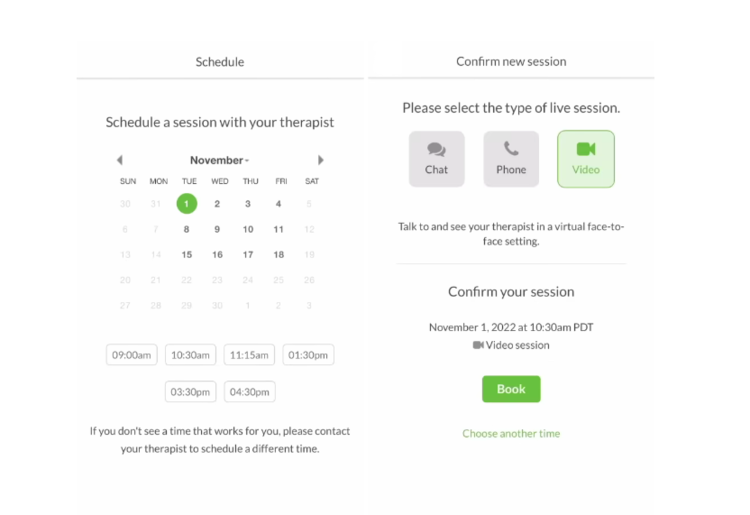 Scheduling sessions on Betterhelp