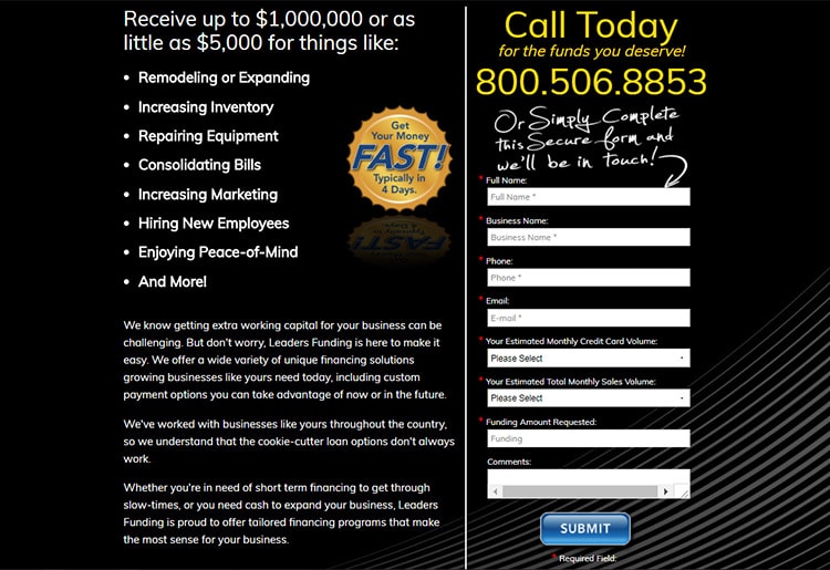 Easily apply for a loan Leaders Funding Application Form