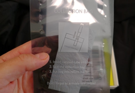 Ancestry's sample bag Ancestry's sample collection bag