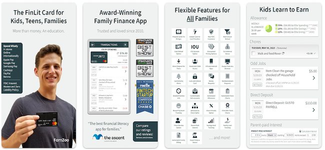 FamZoo app cards and dashboards