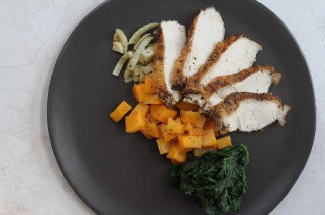 Fennel Sage Turkey Breast with Butternut Squash and Spinach Fennel Sage Turkey Breast with Butternut Squash and Spinach