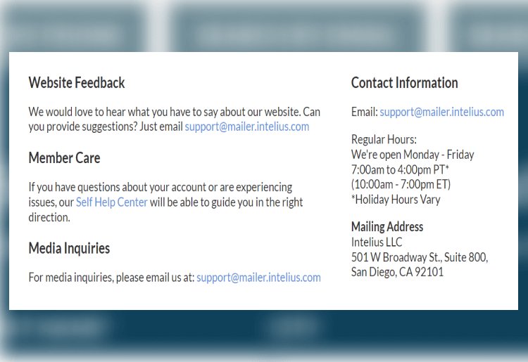 Customer support by Intelius