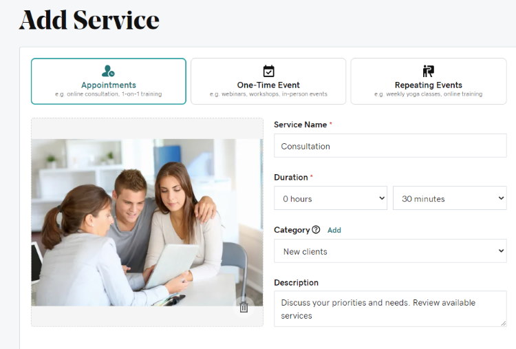 GoDaddy appointments dashboard