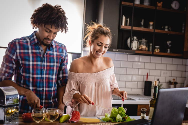 couple cooking together 