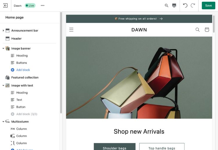 Shopify theme editor