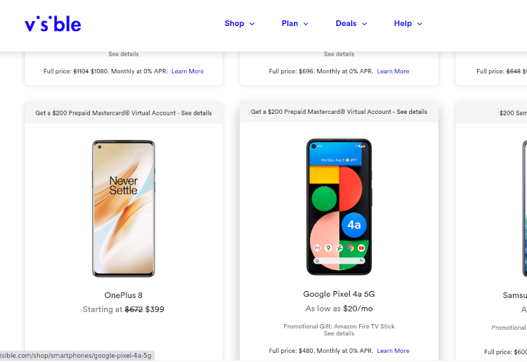 Visible Selection of Phones Available