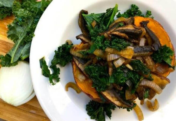 MamaSezz vegan dish Tamari Mushroom Stuffed Sweet Potato Recipe