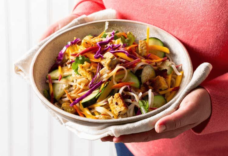 Rainbow Rice Noodle Salad with Tempeh and Tamarind Dressing Rainbow Rice Noodle Salad with Tempeh and Tamarind Dressing