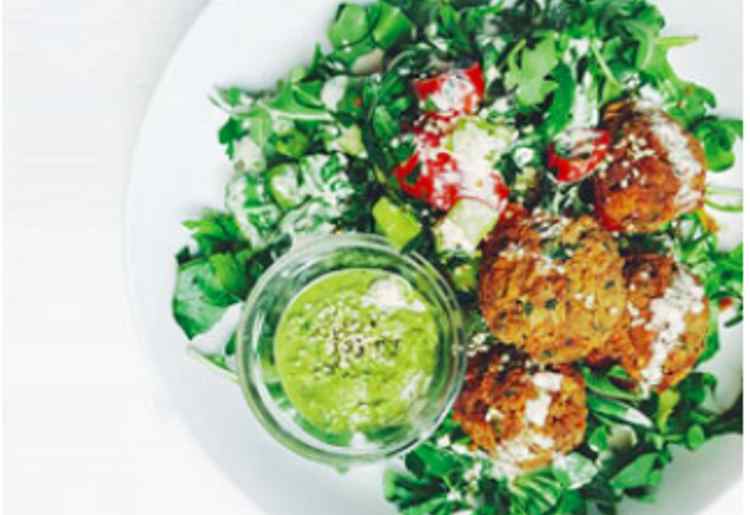 Harissa Falafel Served with a Cashew-Garlic Tzatziki + Ruby Red Beet Hummus Harissa Falafel Served with a Cashew-Garlic Tzatziki + Ruby Red Beet Hummus