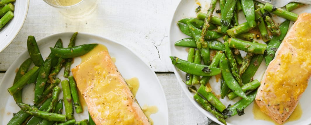 Orange Glazed Salmon with Minted Spring Vegetables