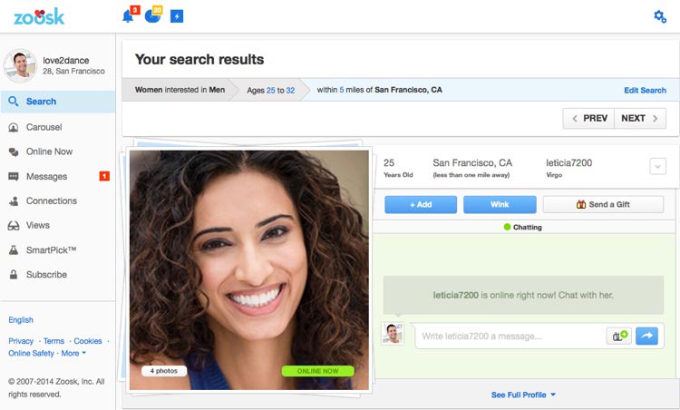 Zoosk search options Zoosk search options